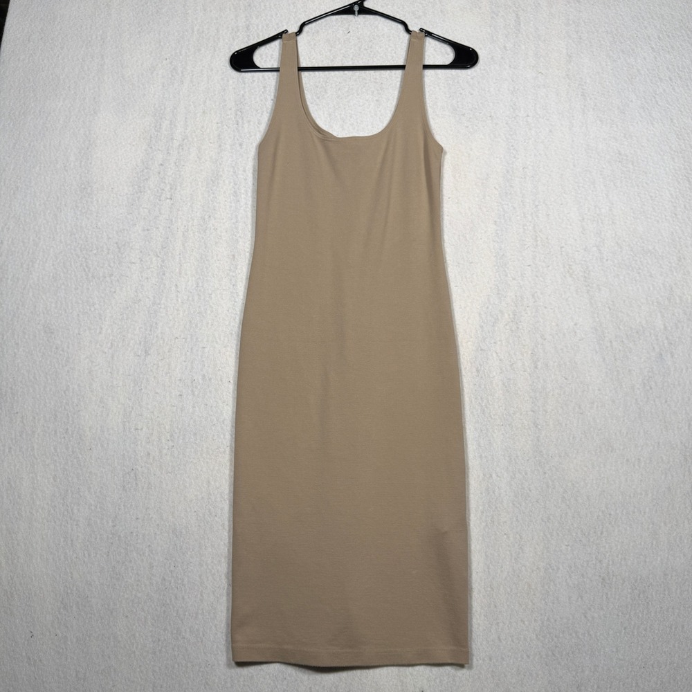Forever 21 Womens Tan Khaki Bodycon Midi Dress Sleeveless Scoop Neck Size M